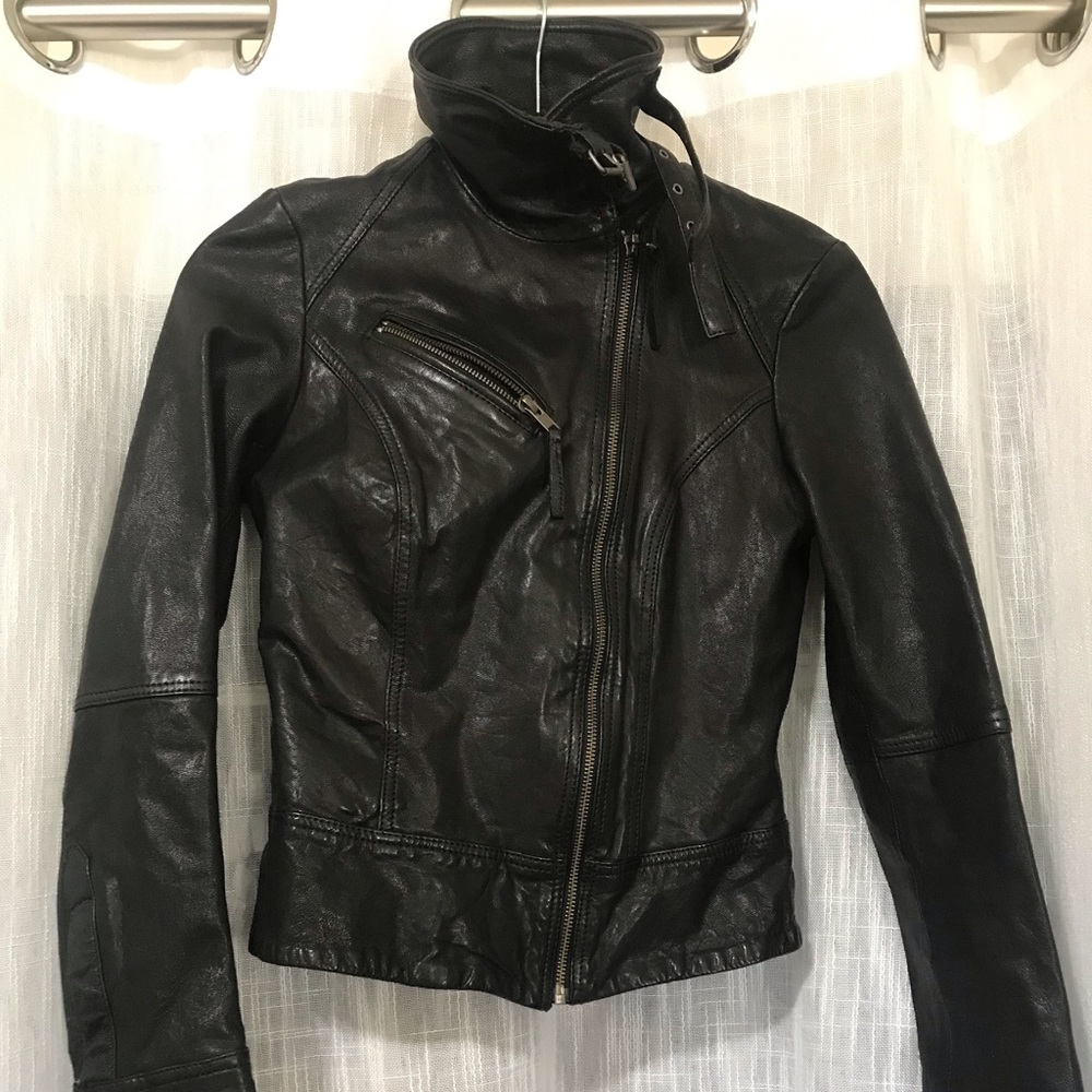 AllSaints Black Leather Biker/Moto Jacket